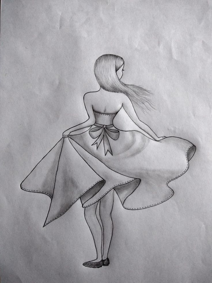 Pencil sketch of a woman in a flowing dress by Pratiksha